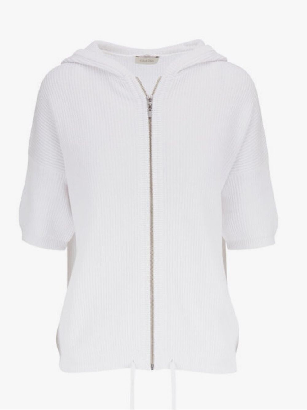 Kinross Women’s White Ribbed Knit Zip-Up Hooded Cardigan Sweater Short Sleeve M